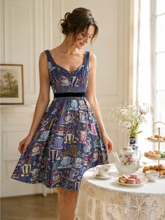 Floreat Dresses & Skirts - Anthropologie Silk Tea Cup Print Dress – Size 0 – Pockets